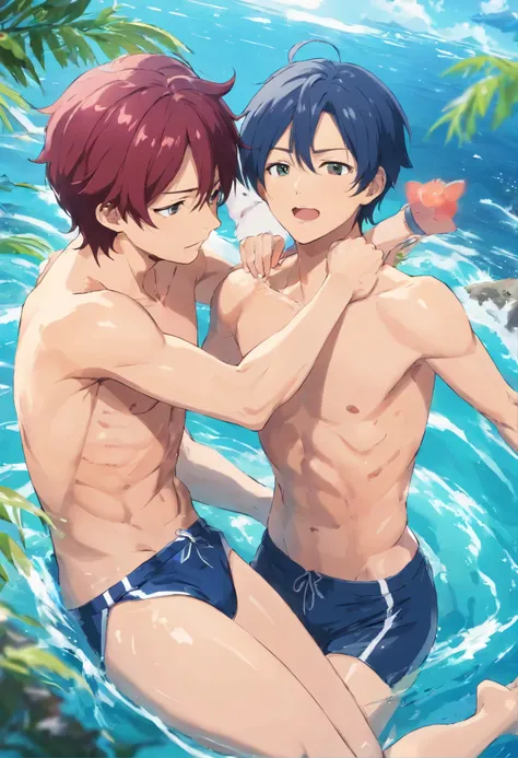 Haruka Nanase and Rin Matsuoka from Free! having anal sex with Haruka on bottom