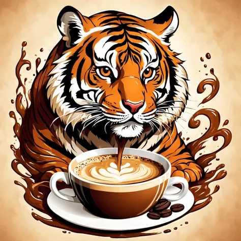 tiger in coffee art style