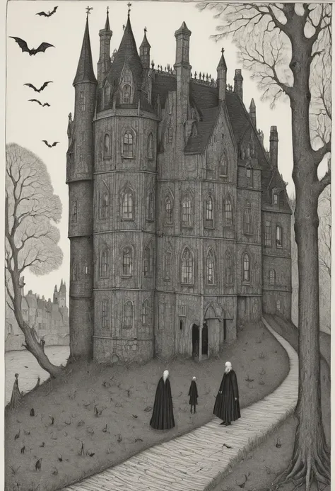 gothic aesthetic by Edward Gorey, best quality, masterpiece, Representative work, official art, Professional, Ultra intricate detailed, 8k