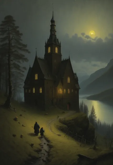 gothic aesthetic by Theodor Kittelsen, (best quality, masterpiece, Representative work, official art, Professional, Ultra intricate detailed, 8k:1.3)