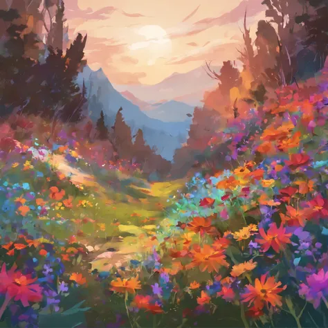 wildflowers art, vibrant, colorful, realistic