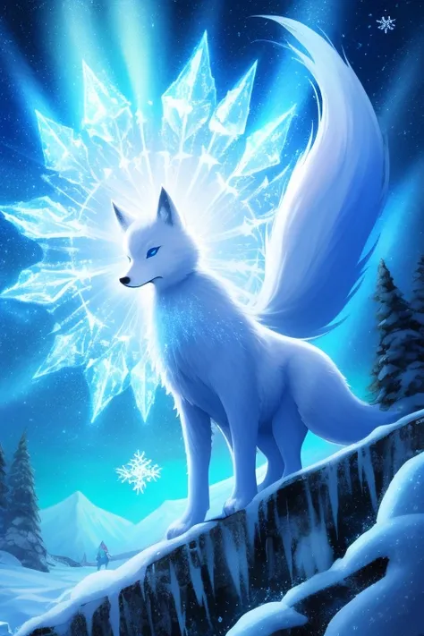 a beautiful arctic fox, stunning thick fur, piercing blue eyes, snow-covered landscape, icy breath, graceful leaps, arctic wilderness, serene silence, delicate snowflakes, seamless camouflage, playful paws, majestic presence, glowing moonlight, shimmering ...