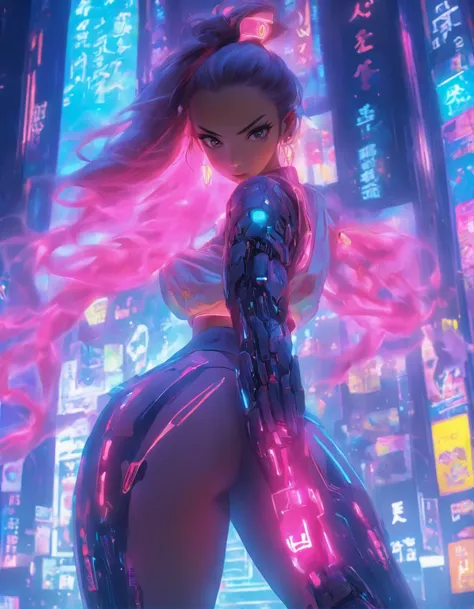 （best quality：1.3），（masterpiece：1.2），16k，level picture quality，future technology，1girl，A Chinese kung fu girl wearing a cyberpunk-style mecha costume，dynamic poses，（glowing electronic screen），（Electronic information flow：1.3），Holographic projection，（Glowin...