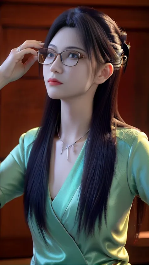 (best quality, high một người phụ nữ wear glasses và áo sơ mi trắng đang nhìn vào máy ảnh, with glasses, with glasses vuông, wear glasses tròn lớn mỏng, thực tế. cheng yi, wear glasses, beautiful ruan jia!, wear glasses, Chinese girl, bởi Ye Xin, cô gái we...