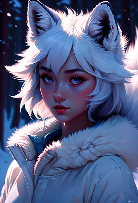 arctic fox, by ILya Kuvshinov, (best quality, masterpiece, Representative work, official art, Professional, Ultra intricate detailed, 8k:1.3)