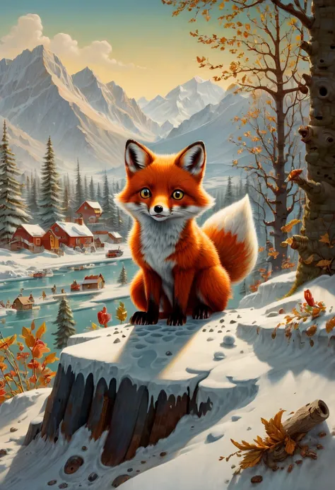 arctic fox, by Richard Scarry, (best quality, masterpiece, Representative work, official art, Professional, Ultra intricate detailed, 8k:1.3)