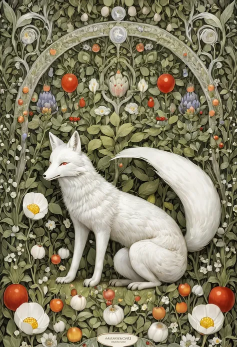 by Elsa Beskow, white fox, (best quality, masterpiece, Representative work, official art, Professional, Ultra intricate detailed, 8k:1.3)