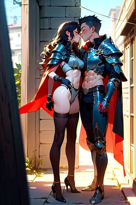 (masterpiece, high resolution, Super detailed), highly detailed ，8k , highest quality, （original photo：1.5），((male and female couple:1.3))、((standing:1.5))、（Boy kisses girl：1.2）、（boy in armor、muscular boy、abdominal muscles：1.6）、（The girl is wearing a tight...