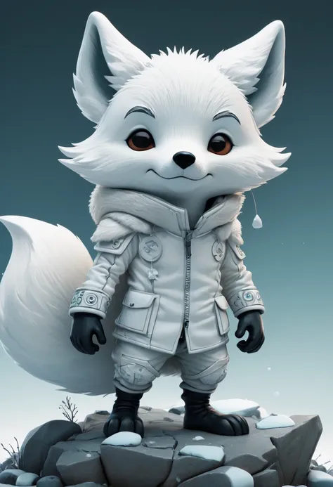 white fox by Skottie Young, arctic, best quality, masterpiece, Representative work, official art, Professional, Ultra intricate detailed, 8k