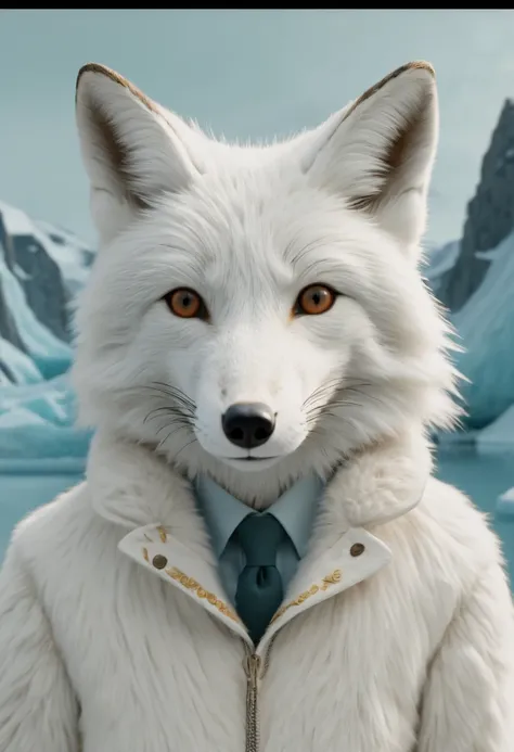 white fox by Wes Anderson, arctic, best quality, masterpiece, Representative work, official art, Professional, Ultra intricate detailed, 8k