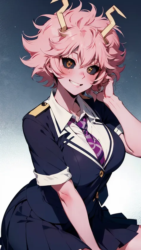 (best quality:1.3), (4k quality), 1 mature woman, mina ashido by boku no hero, school uniform, ((detailed face)), (blush), whole...