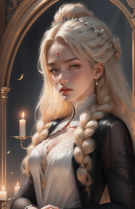 { - anatomy error}(Masterpiece - Ultra-detailed, very high resolution) Prepare to be enchanted by a true masterpiece that combines ultra-detailed art with high-resolution rendering. This work depicts a mesmerizing woman with very long blond hair (1.3) and ...