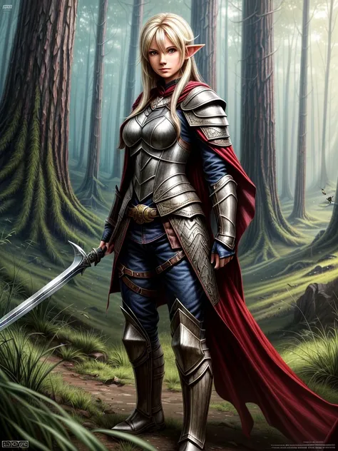 rpg, elfgirl, strong, leather armor, forest background, D&D, fantasy, highly detailed, digital painting, HD, artstation, concept art, smooth, sharp focus, illustration,