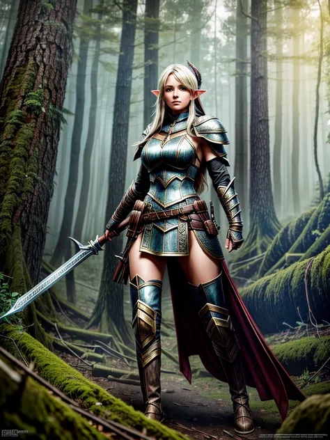 rpg, elfgirl, strong, leather armor, forest background, d&d, fantasy, highly detailed, digital painting, hd, artstation, concept...