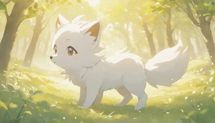 Ultra HD 3D introducing the touching scene of the white fox.  White Spitz, Beautifully rendered down to the smallest detail. The overall atmosphere is soft, Full of hope and tranquility. White background,