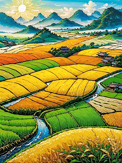 When you walk into this rice field，It&#39;s like being in a surreal dream。In front of you is a vast rice field，Golden rice swaying in the wind，The sun shines on it, making the entire rice field shine with a warm light。A row of colorful wildflowers grows on...