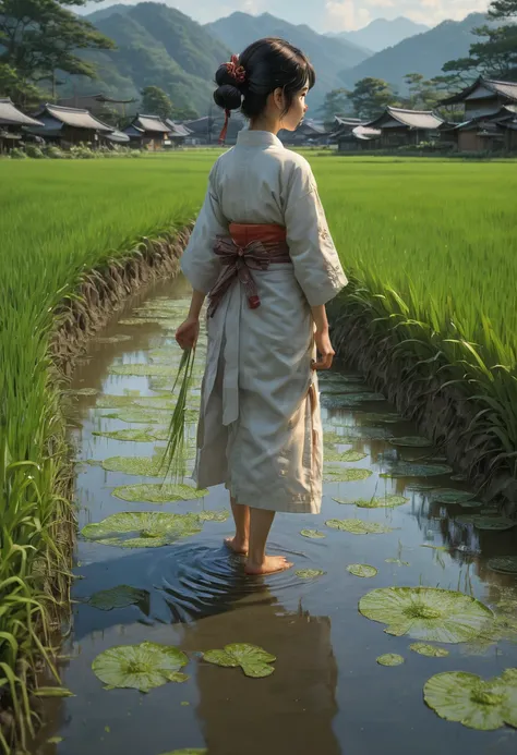 girl in rice paddy, by naoki ikushima, best quality, masterpiece, Representative work, official art, Professional, Ultra intricate detailed, 8k