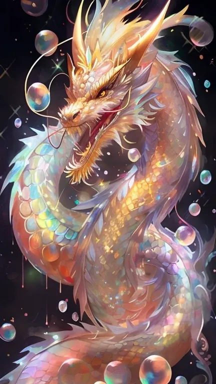 Close-up of a dragon with bubbles floating around it, chinese dragon concept art, jellyfish phoenix dragon, by ヤン・J, dragon art, crystal dragon, By Ryan Yee, mythical creatures, majestic japanese dragon, smooth chinese dragon, Written by Ren Xiong, Pulmona...