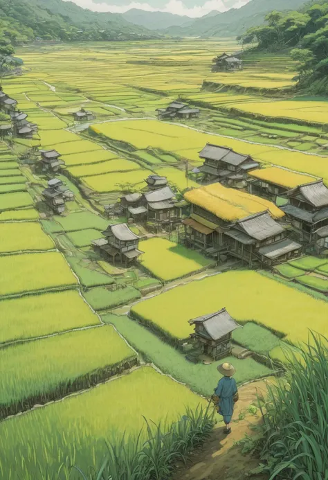 rice paddy, by Naoki Urasawa, best quality, masterpiece, Representative work, official art, Professional, Ultra intricate detailed, 8k