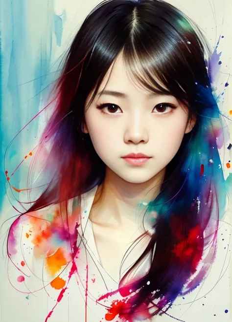 A painting by MSE, A Chinese Girl by Agnes Cecile, Luminous design, pastelcolor, Ink drops, Autumn lights