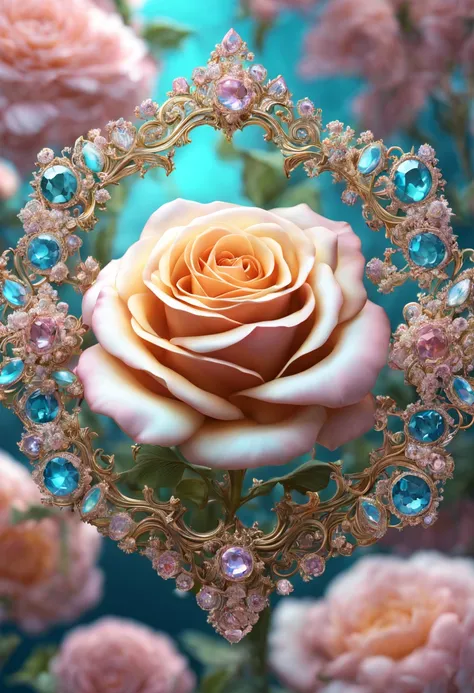 sea of flowers, aesthetic, extremely detailed complex "Shiny Diamond Filigree Rose!!!", a breathtaking epic masterpiece artwork. maximalist highly detailed and intricate professional photography, a_masterpiece, 8k resolution concept_art, Artstation, triadi...