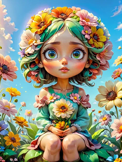 very realistic 3d rendered images，with amazing views。avatar style color scheme，the theme is a world of spring flowers，a super cu...