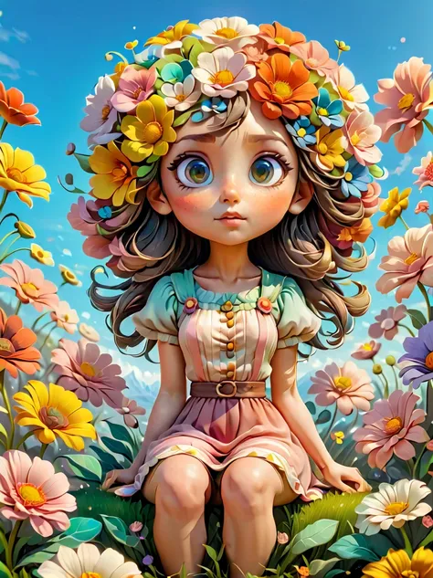 very realistic 3d rendered images，with amazing views。avatar style color scheme，the theme is a world of spring flowers，a super cu...