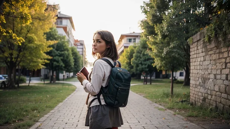 Generates an image of a female traveler, with a backpack and a map.