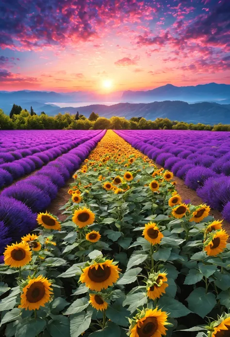  sea of flowers/Sea of flowers/sea of flowers sunflowers.Lavender.Cherry blossoms.Various varieties of roses.A sky full of stars.violet flower.(best quality,4k,8k,high resolution,masterpiece:1.2),Super detailed,(actual,photoactual,photo-actual:1.37),Sea of...