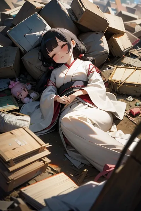 Japanese doll, buried in a pile of trash