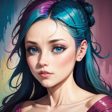 uma mulher com tinta colorida no rosto e no cabelo, gotejamento com cor, arte colorida bonita!, lindo arte digital, Pintura de Arte, Bela arte UHD 4K, retrato abstrato, arte colorida, linda arte digital linda, Arte de Alessandro Pautasso, face submerged in...