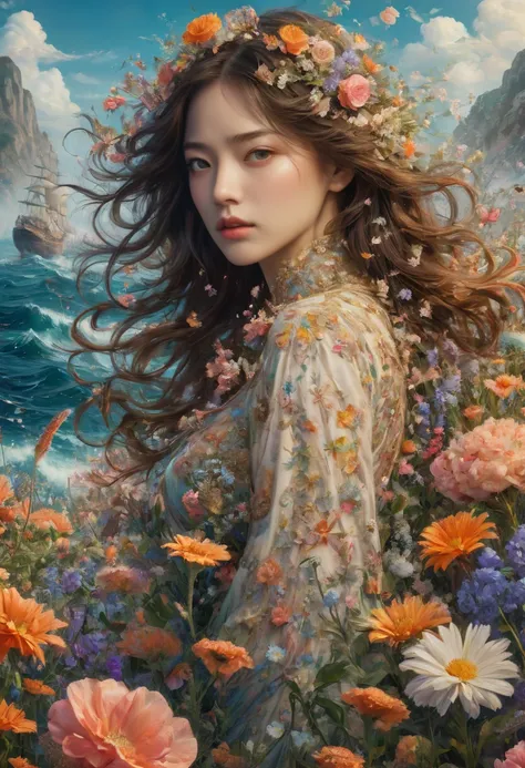 sea of flowers, poster style, movie poster, Cover art, best quality, masterpiece, Representative work, official art, Professional, Ultra intricate detailed, 8k