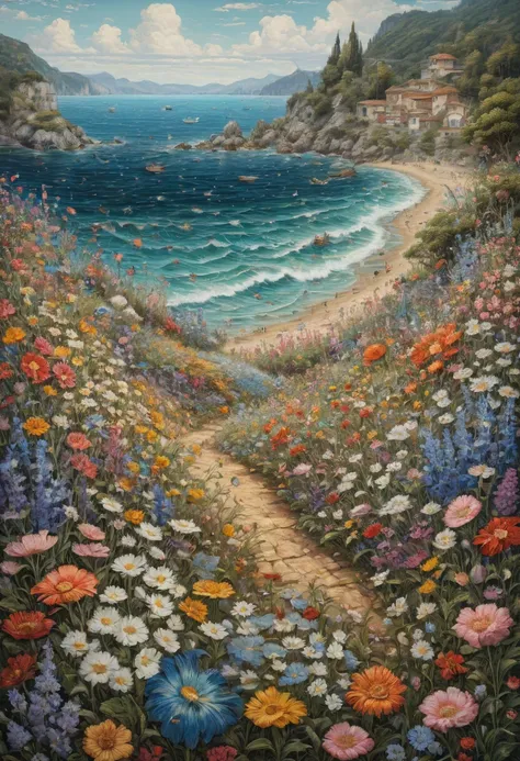 sea of flowers, by Michal Kváč, best quality, masterpiece, Representative work, official art, Professional, Ultra intricate detailed, 8k