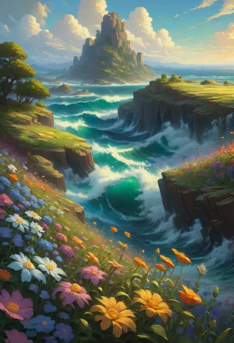 sea of flowers, by Noah Bradley, best quality, masterpiece, Representative work, official art, Professional, Ultra intricate detailed, 8k