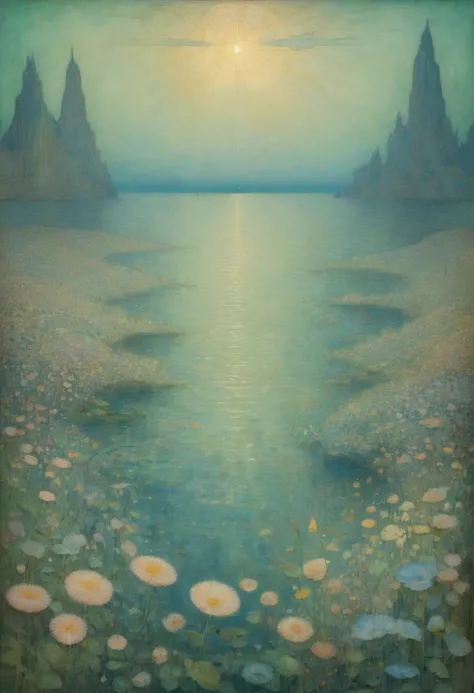 sea of flowers, by Mikalojus Ciurlionis, best quality, masterpiece, Representative work, official art, Professional, Ultra intricate detailed, 8k