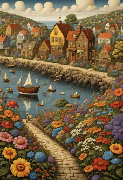 sea of flowers, by Charles Wysocki, best quality, masterpiece, Representative work, official art, Professional, Ultra intricate detailed, 8k