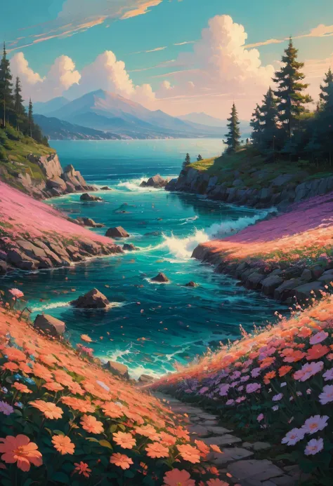 sea of flowers, by Alena Aenami, best quality, masterpiece, Representative work, official art, Professional, Ultra intricate detailed, 8k