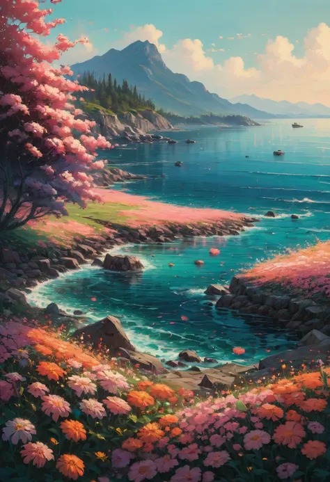 sea of flowers, by Alena Aenami, best quality, masterpiece, Representative work, official art, Professional, Ultra intricate detailed, 8k