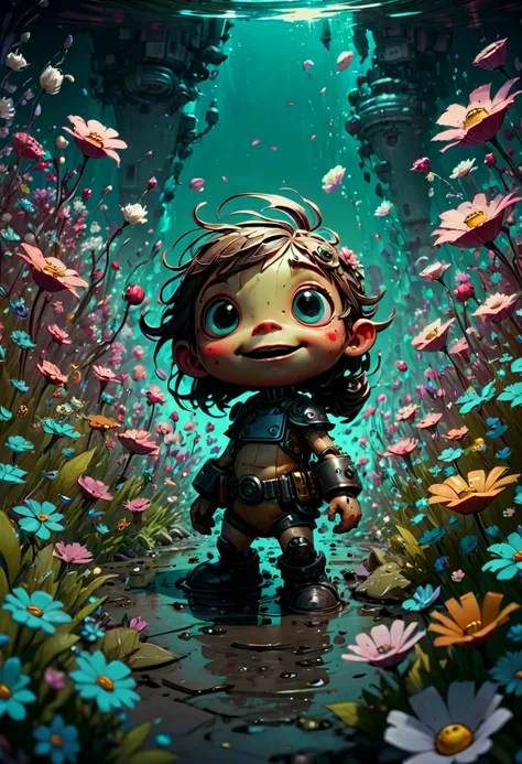 sea of flowers, by Skottie Young, (best quality, masterpiece, Representative work, official art, Professional, Ultra intricate detailed, 8k:1.3)