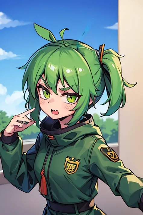 reen hair, anime vtuber, angry