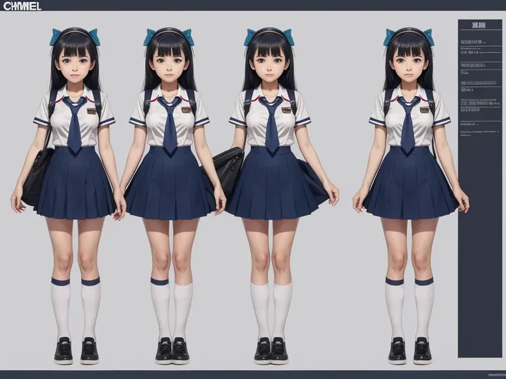 character design sheet, school girl, summer uniform