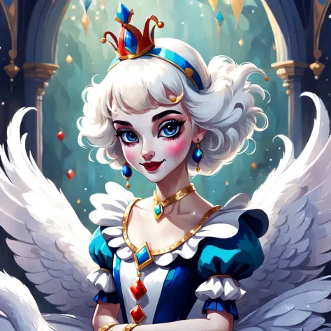 Odette White Swan in cute jester  art style