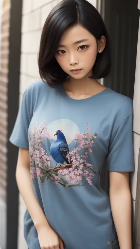 "a half body, japanese vintage art, nostalgic t-shirt design with intricate details and vibrant colors, inspired by traditional ...