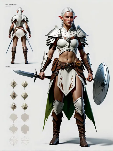 （character design sheet:1.5），((whole body))，1 powerful and beautiful female warrior from the Elf tribe，（Orderly rows:1.2，spaced apart:1.2，No overlap:1.2），((clear lines，clean background，White background, UHD, masterpiece, ccurate, anatomically correct, text...