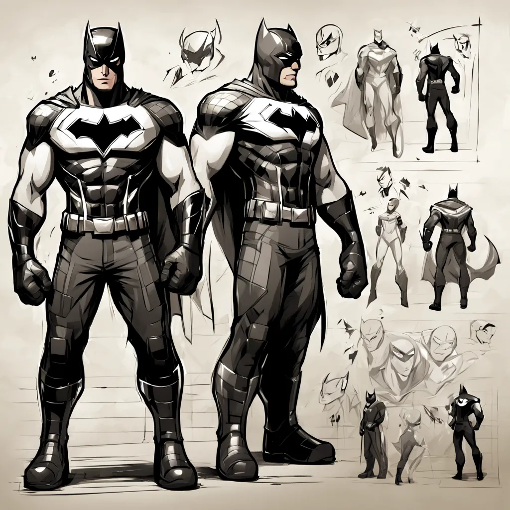 character design sheet, a stylish superhero comics, front and back and side view, sketch on a sheet