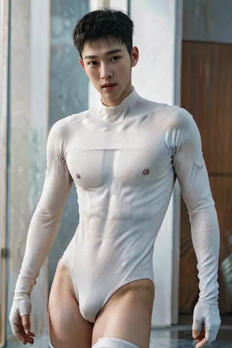 (masutepiece,High resolution,ultra - detailed:1.0),1(Boy,Robot Boy),Perfect male body,Look at the camera,Delicate eyes and delicate face,extremely details CG,Unity 8k壁纸,intricate-detail,solo person,Detailed face, (Futuristic skin-perfect white bodysuit), B...