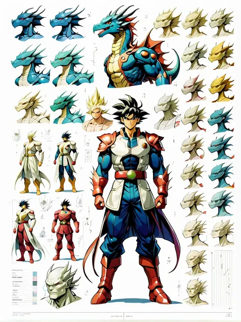 （character design sheet:1.5），((whole body))，dargon quest iv男主角，toriyama akira style，（orderly rows:1.2，spaced apart:1.2，no overla...