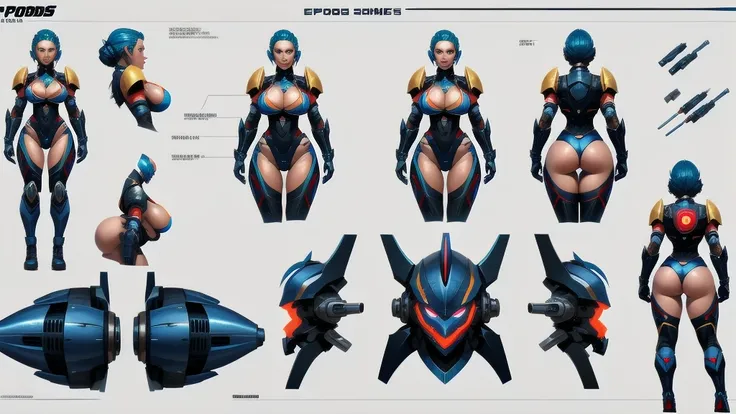 (character design sheet of female robot) realistic, detailed, camera eyes, metalic face and skin, bold head, no hair, flexible armor, standing posture, light background, vibrant colors, professional concept art style, high resolution, studio lighting, fine...