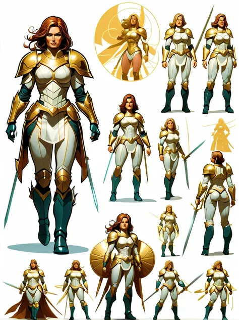 （character design sheet:1.5），whole body，1 mighty female warrior，（orderly rows：1.2，spaced apart：1.2，no overlap：1.2），clear lines，c...