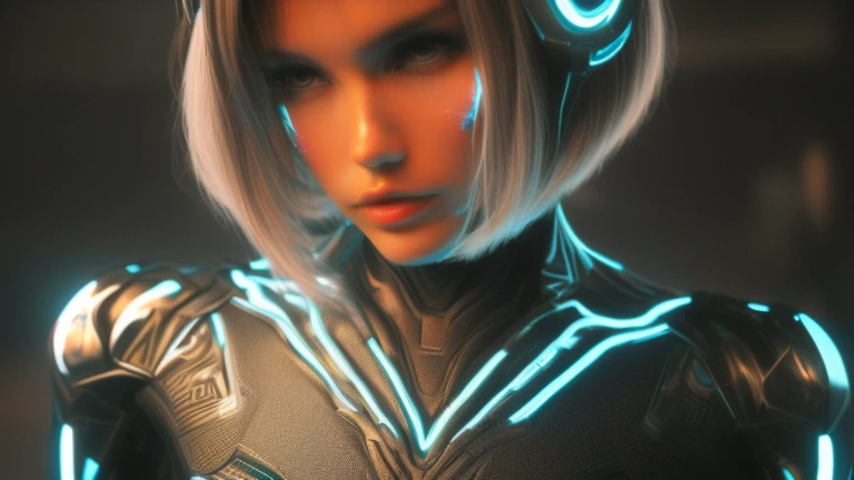 (Mejor calidad, Obra maestra), Mujer hermosa, piel clara, ojos verdes, pelo oscuro corto, space marine, fuerzas especiales, athletic, uniforme de combate de marine espacial, Technology, full bodysuit, chaqueta, pintura de guerra, combat gear, very detaled,...